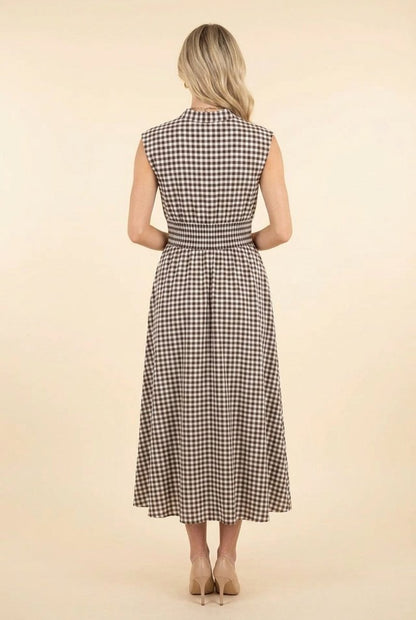 Heimish Gingham Smocked Waist Sleeveless Maxi Dress - Brown