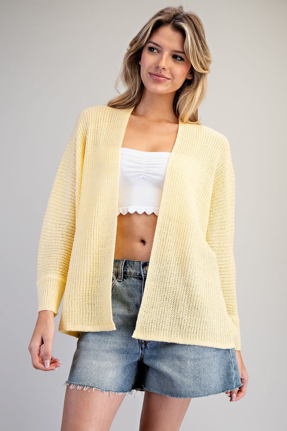 Eesome Open Front Cardigan in Butter Cream