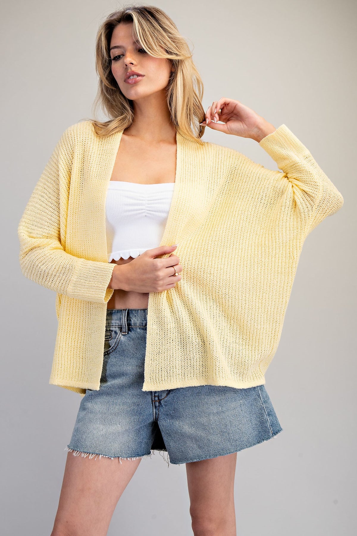 Eesome Open Front Cardigan in Butter Cream
