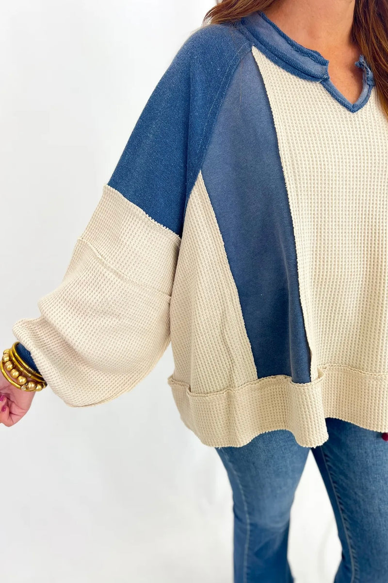 Navy Multi Oversized Knit Top