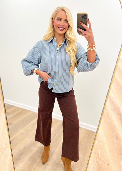 Jodifl Scallop Collar Stripe Button Down Shirt