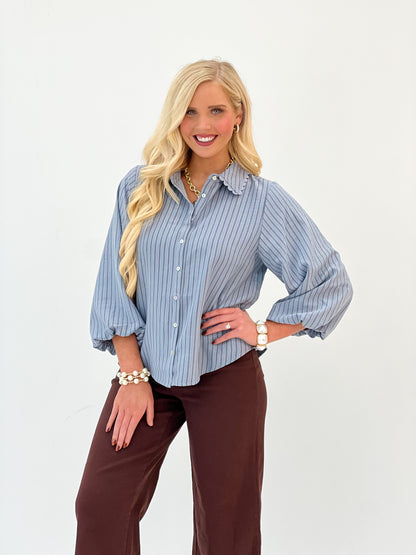 Jodifl Scallop Collar Stripe Button Down Shirt