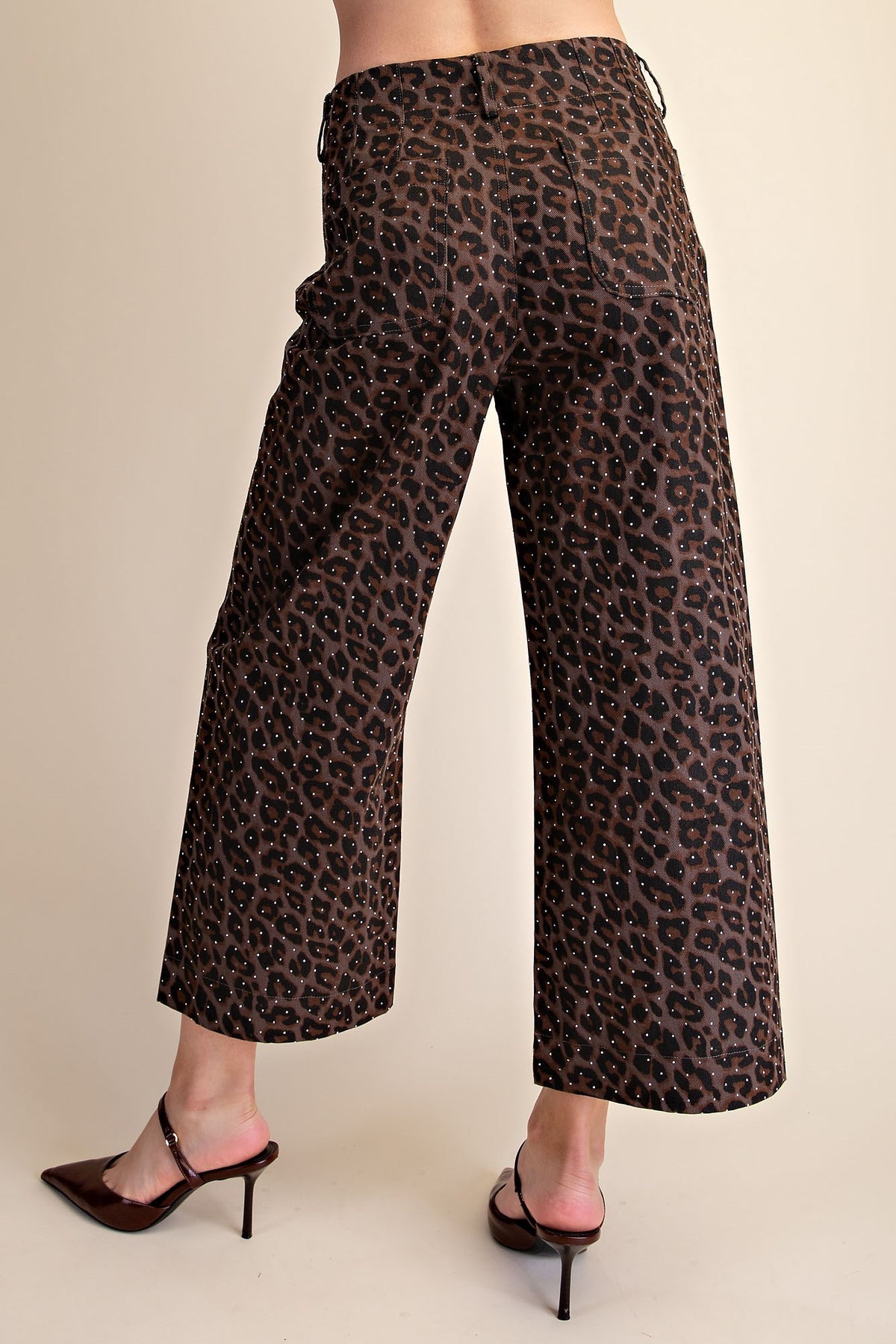 Glam Leopard Colette Cropped Rhinestone Pants in Mocha