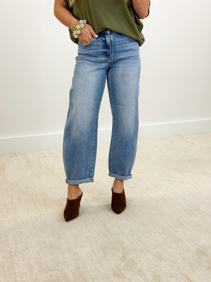 Risen High Rise Crop Mild Barrel Cuff Jeans