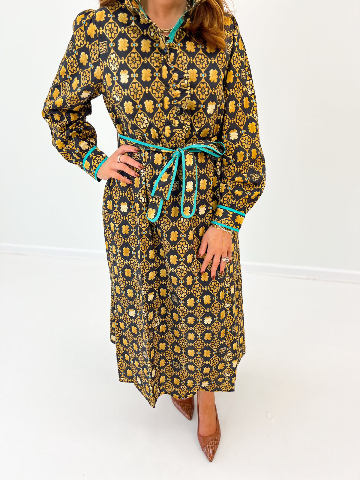 Jodifl Geo Floral Button Up Midi Dress