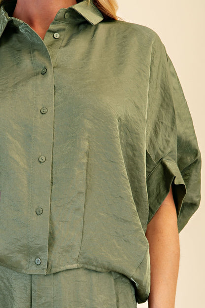 Glam Short Sleeve Balloon Shirt in Olive