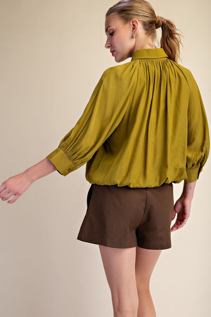 Glam Puff Sleeve Shirt in Olive