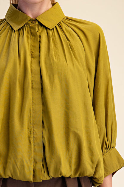 Glam Puff Sleeve Shirt in Olive