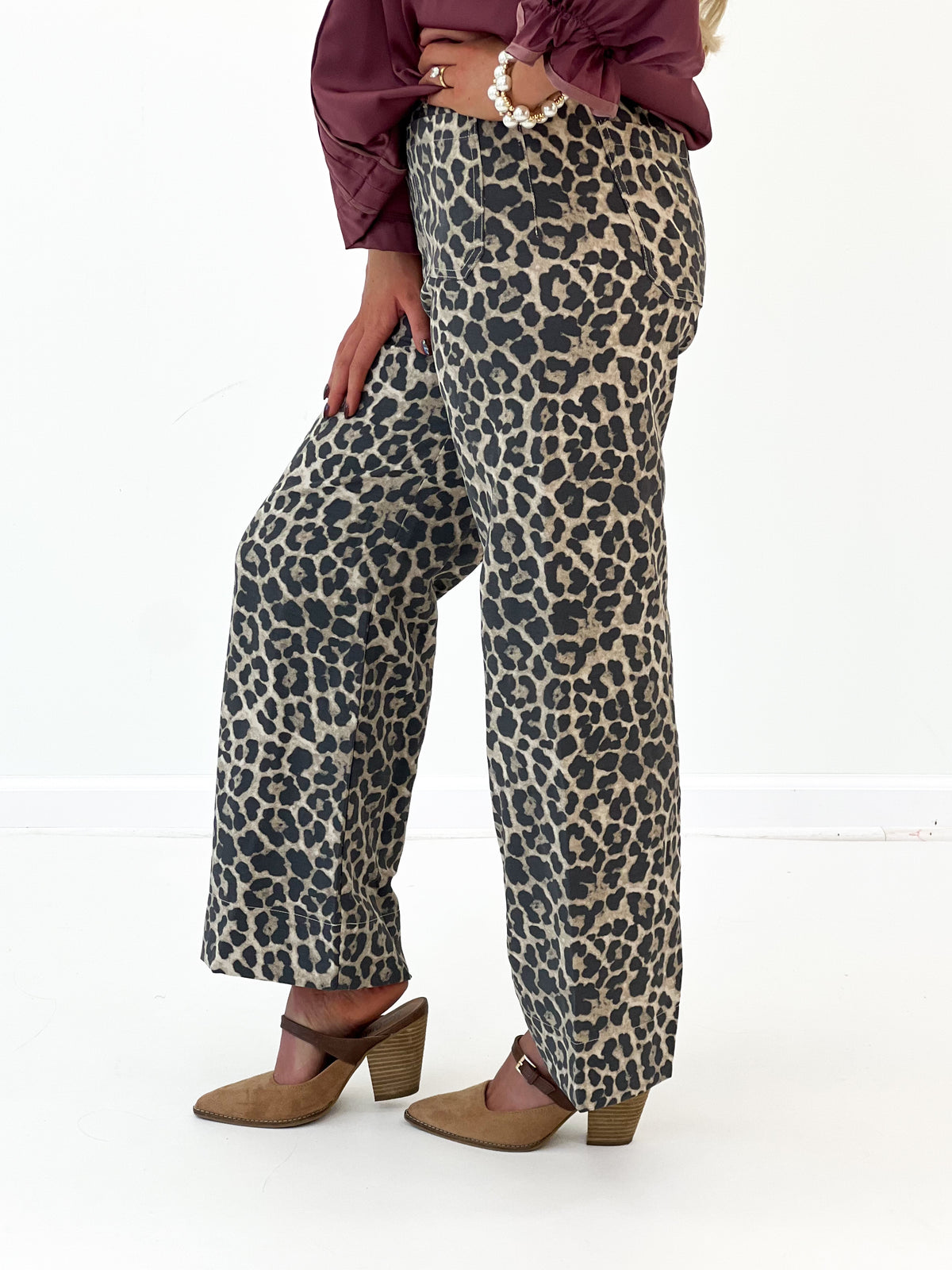 Umgee Animal Print Wide Leg Pants