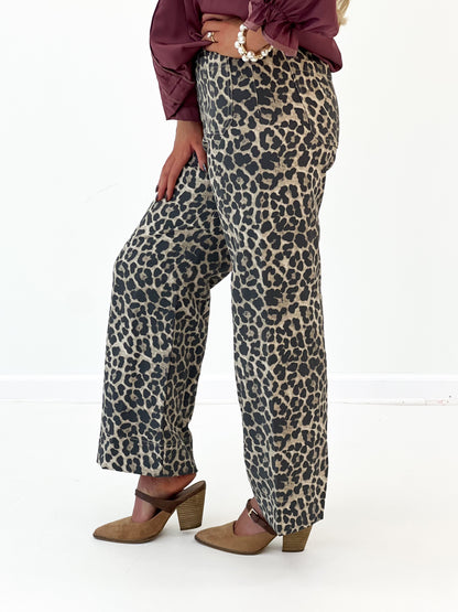 Umgee Animal Print Wide Leg Pants