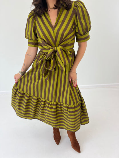 Entro Short SleeveStripe V-Neck Front Dress