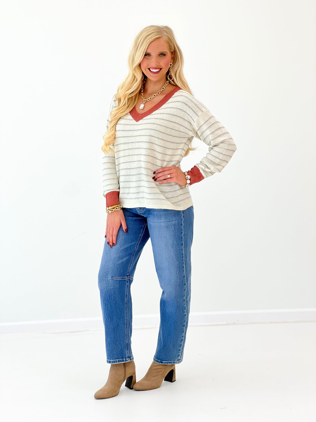 Staccato Rib Band Striped Sweater