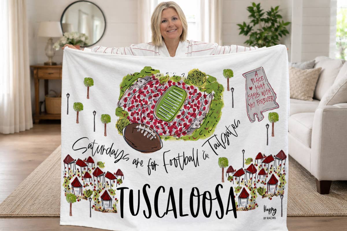 Happy by Rachel Tuscaloosa Saturdays Game Day Fleece Blanket