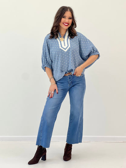Heimish Polka Dot Contrast V-Neck Top