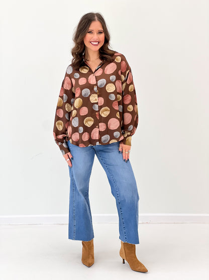 Fate Polka Dot Satin Button Down Top