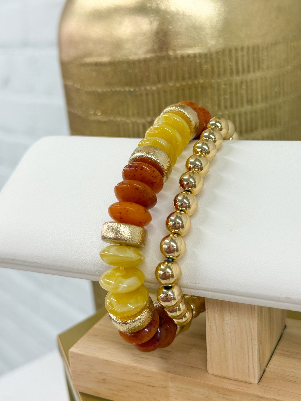 Colored rondelle beads strung in two rows