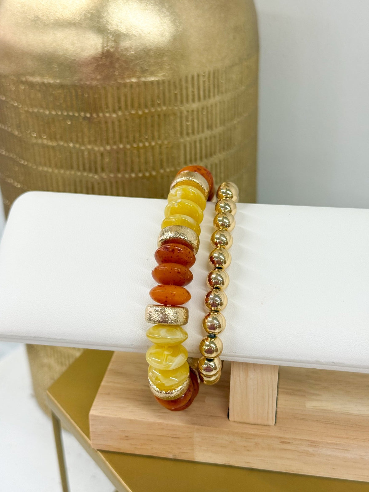 Two-row beaded bracelet with flat rondelle beads