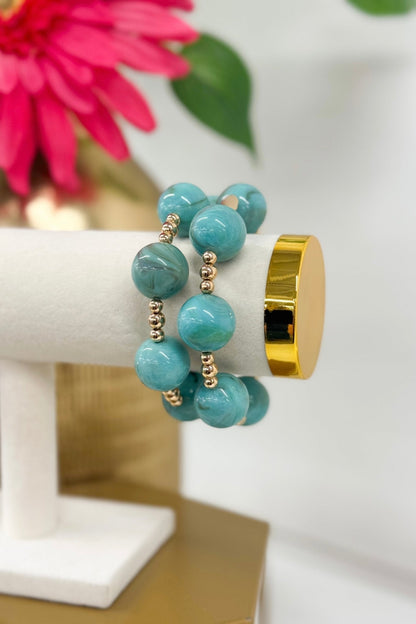Marble bead bracelet in two parallel rows