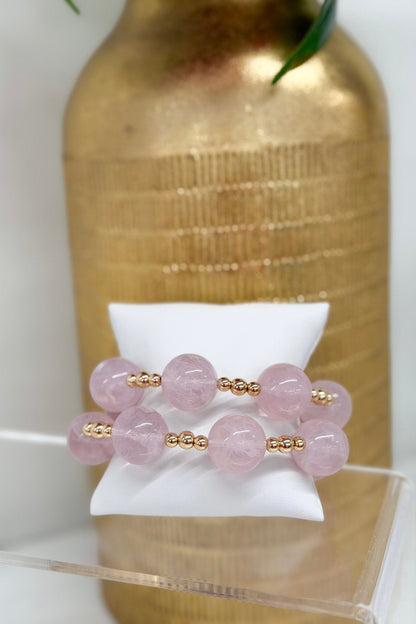 Round marble beads strung in a double strand