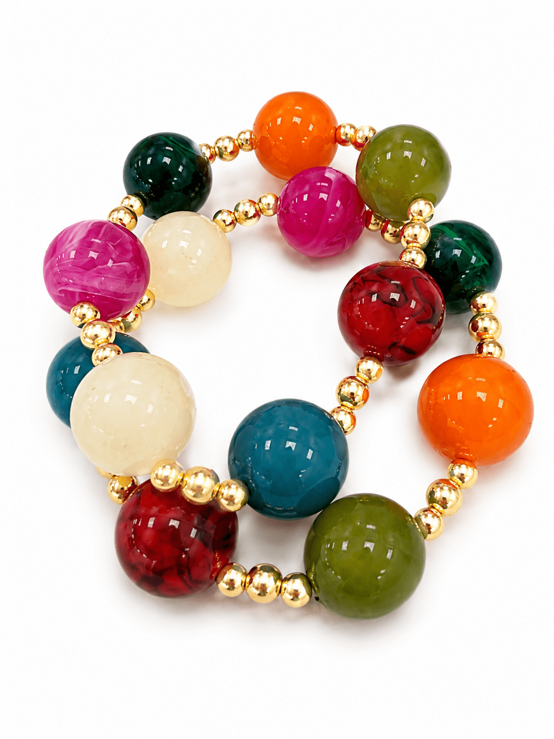 Double-strand bracelet of round marble beads