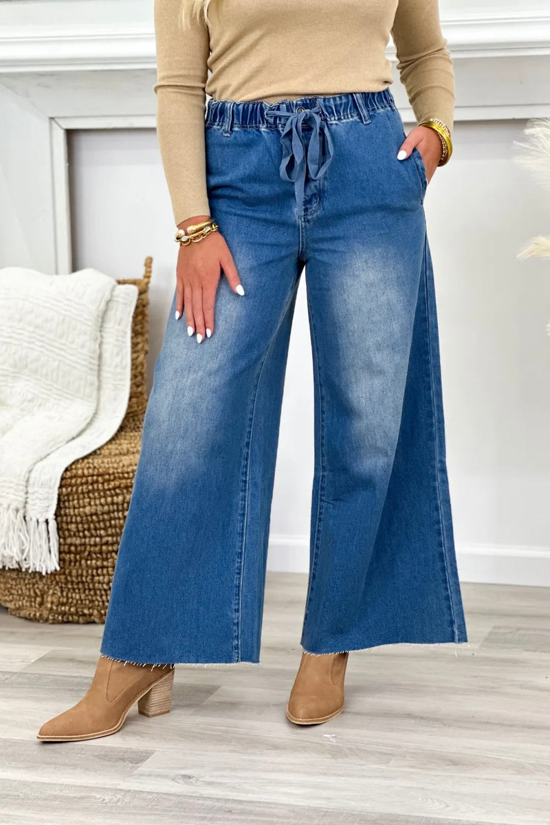 Washed Denim Wide Pants