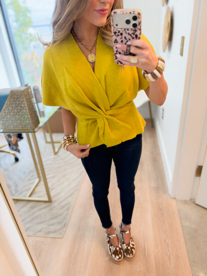 Yours Truly Twist Front Short Sleeve Sweater Top