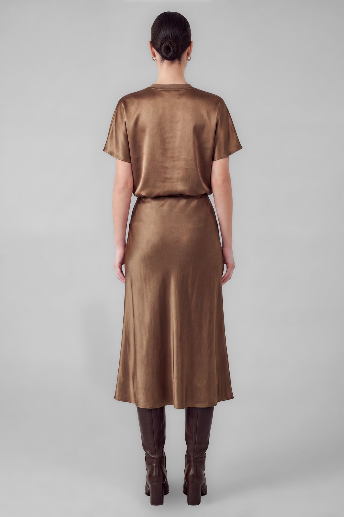 Current Air Bias Cut Slip Midi Skirt in Brown