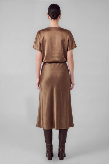 Current Air Bias Cut Slip Midi Skirt in Brown