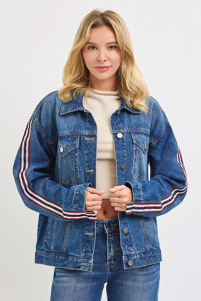 Risen Oversized Side Strap Denim Jacket in Dark