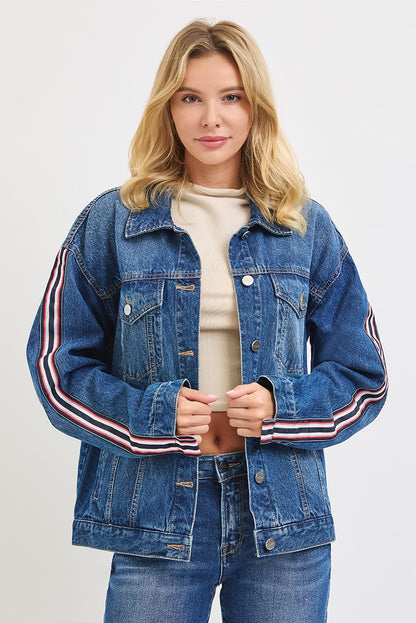 Risen Oversized Side Strap Denim Jacket in Dark