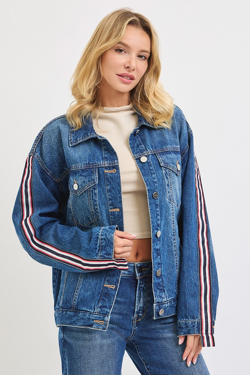 Risen Oversized Side Strap Denim Jacket, back view
