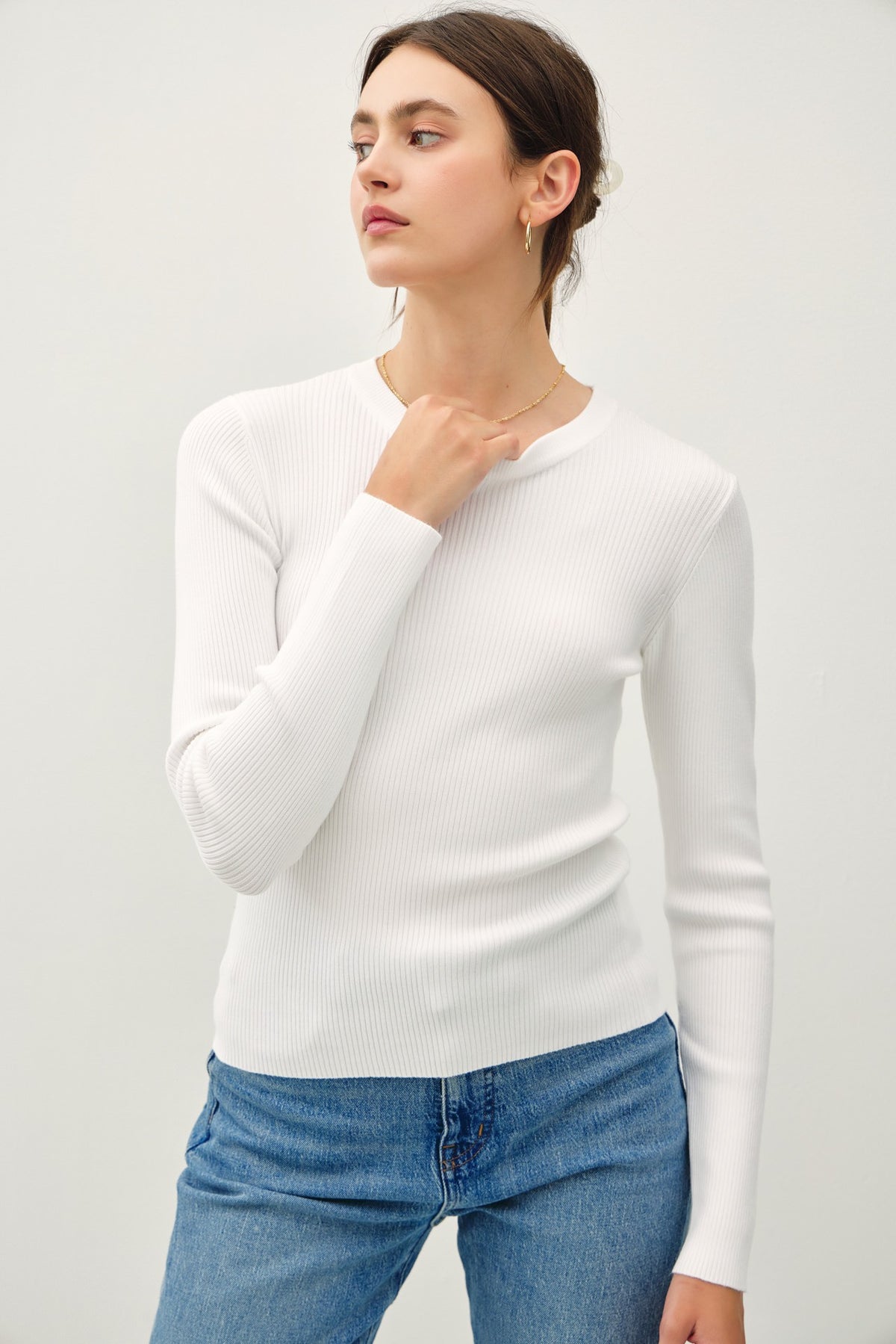 Be Cool Solid Rib Sweater Top in Ivory
