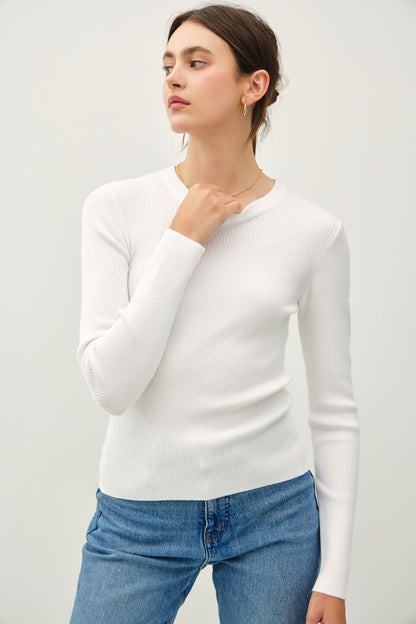 Be Cool Solid Rib Sweater Top in Ivory