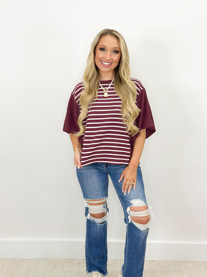 Tres Bien Cloudy Knit Stripe Color Block Top
