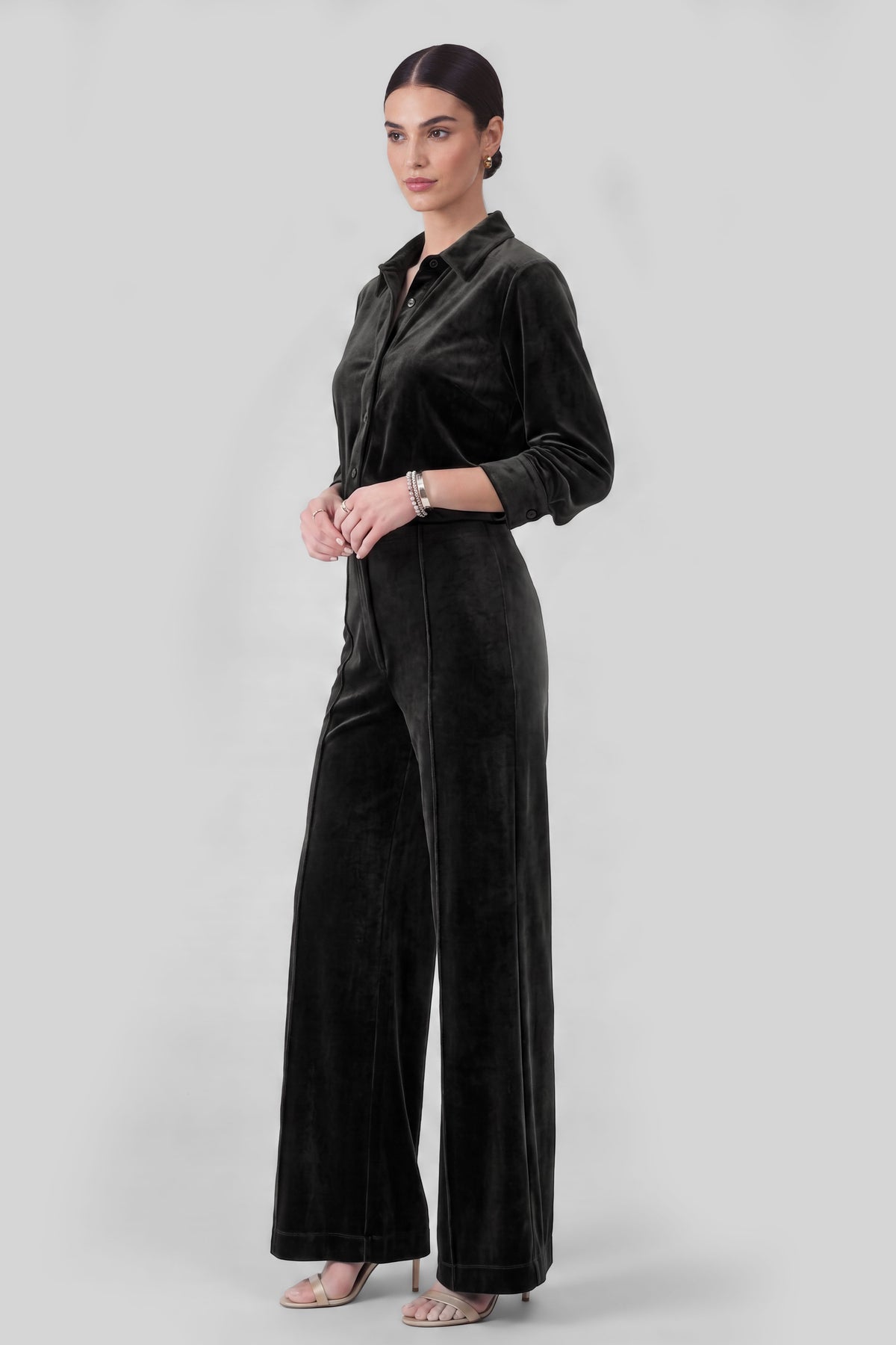 Current Air Velvet High Rise Wide Leg Pants in Black