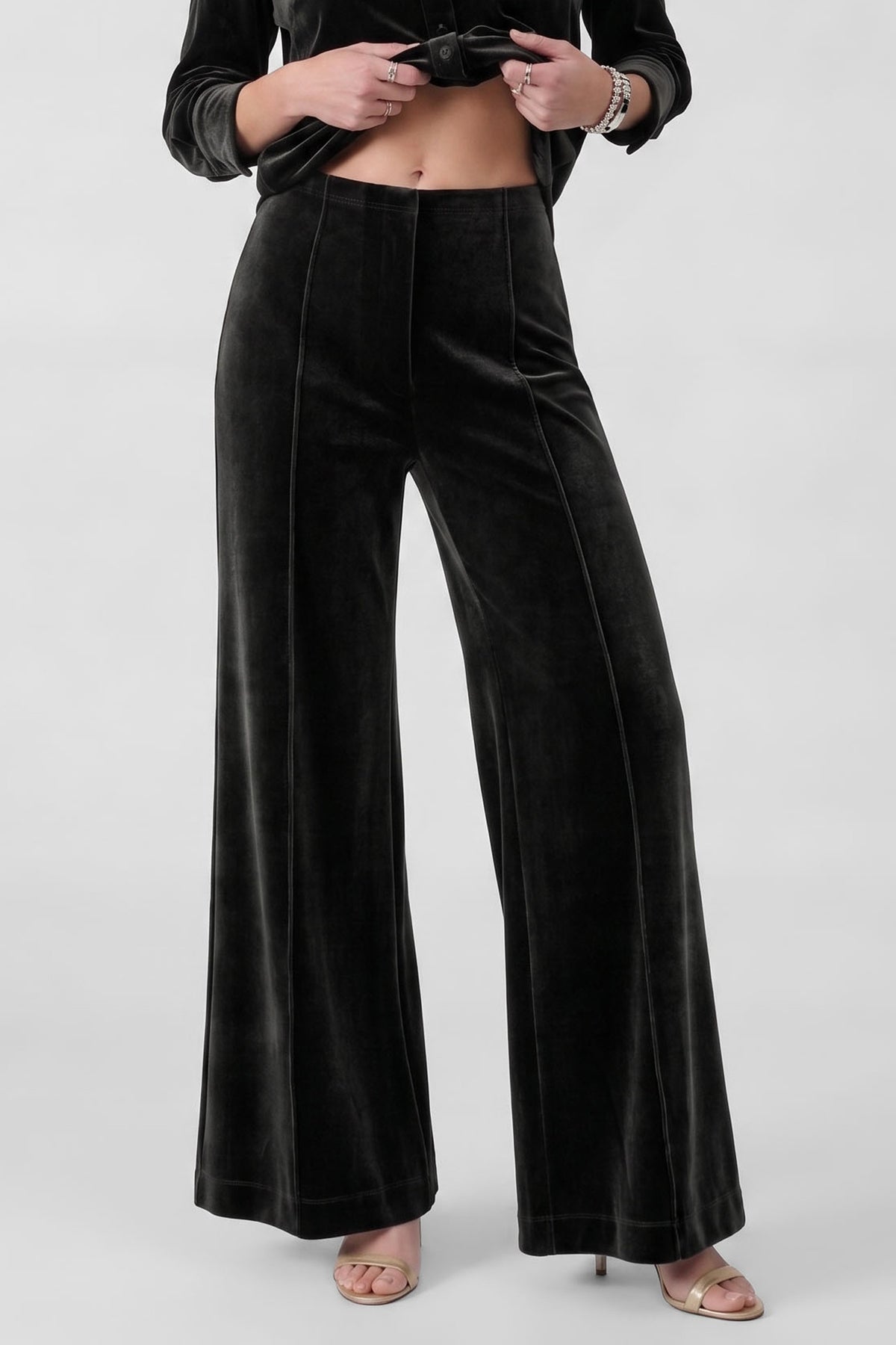 Current Air Velvet High Rise Wide Leg Pants in Black