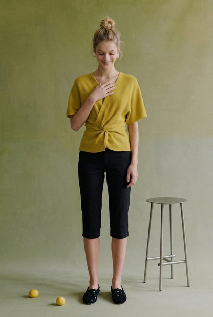Yours Truly Twist Front Short Sleeve Sweater Top in Aurora