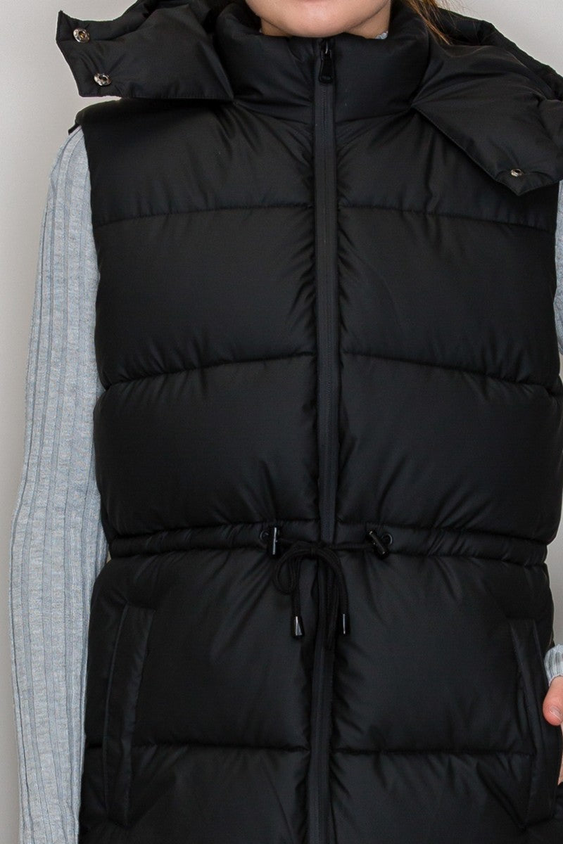 Iris Longline Quilted Puffer Vest in Black back view