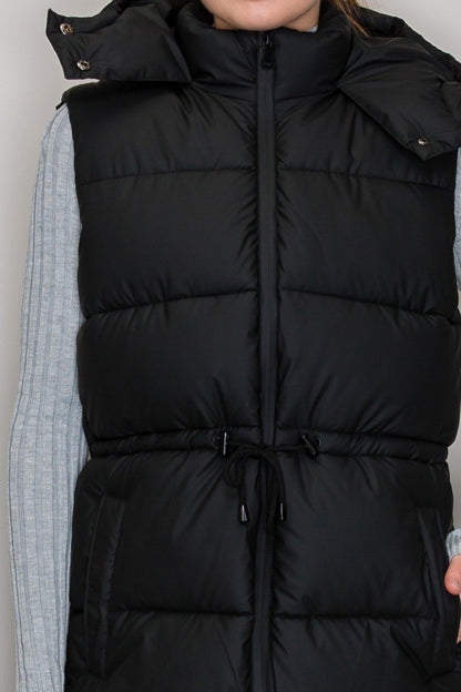 Iris Longline Quilted Puffer Vest in Black back view