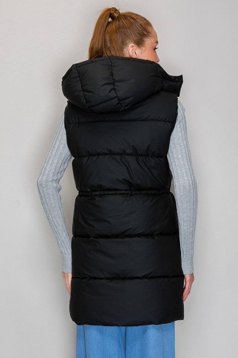 Iris Longline Quilted Puffer Vest in Black detail