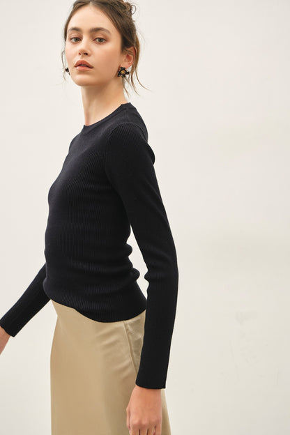 Be Cool Solid Rib Sweater Top in Black