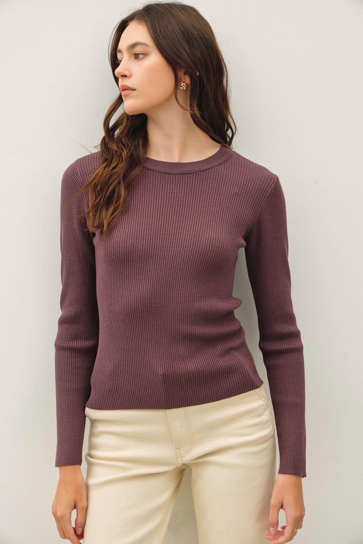 Be Cool Solid Rib Sweater Top in Dark Chocolate