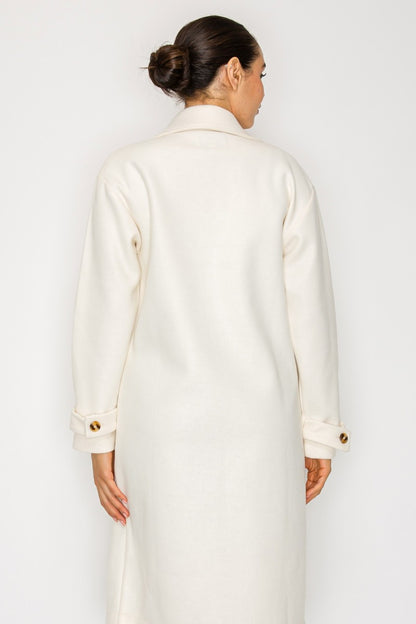Iris Notch Collar Longline Coat in Cream detail