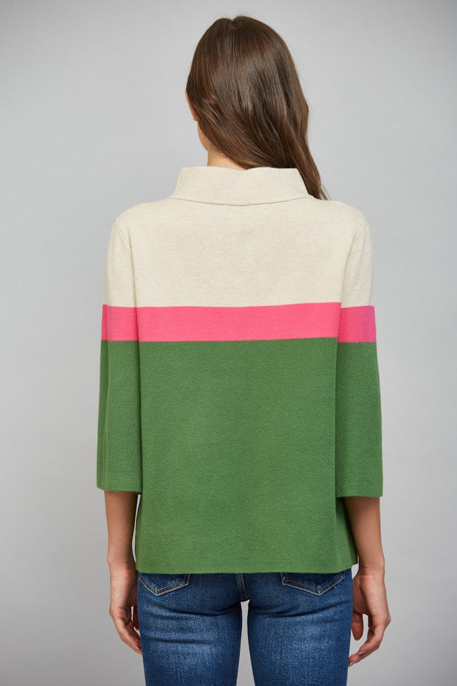 Fate BY LFD Color-Block Mock Neck Sweater in Beige Multi