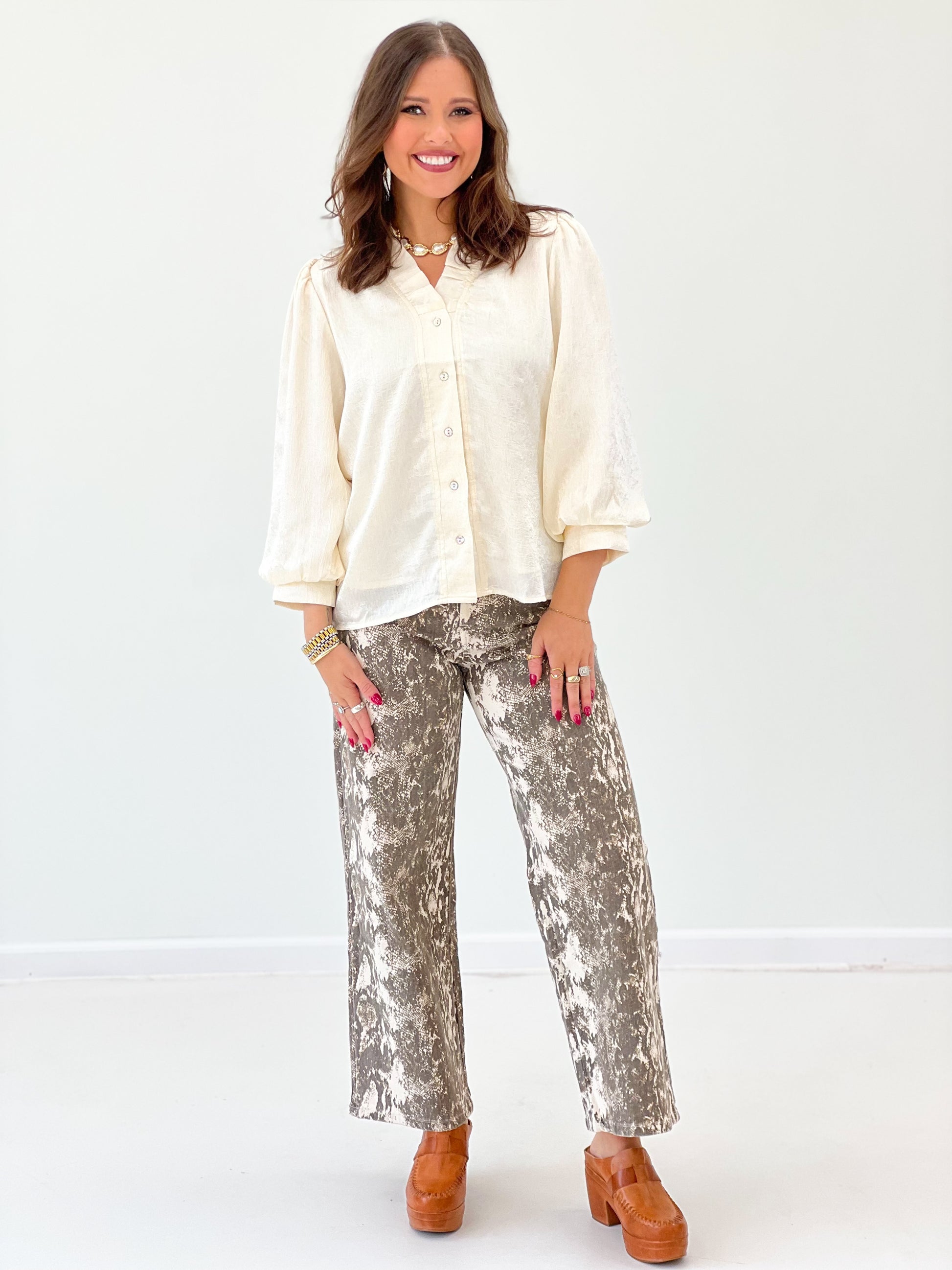 Entro Snake Print Cropped Wide Leg Pants