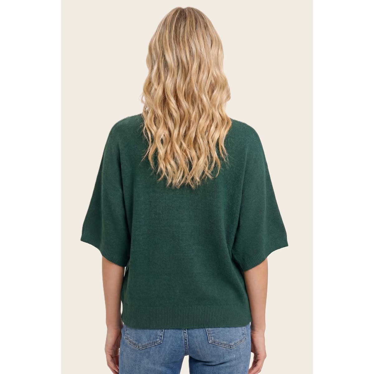 Staccato Elbow Sleeve Dolman Sweater in Forest, back view