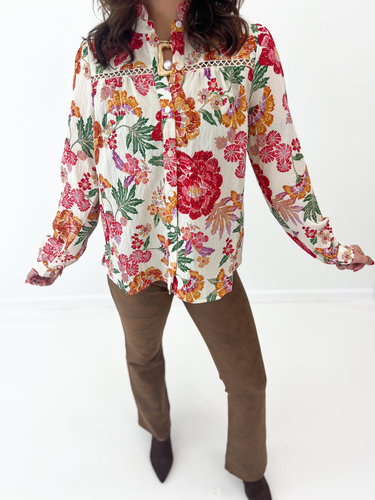 Fate Lace Trimmed Stand Collar Blouse