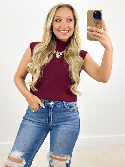 Tres Bien Sleeveless Knit Mock Neck Crop Top