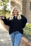 Black Knit Collared V-Neck Sweater