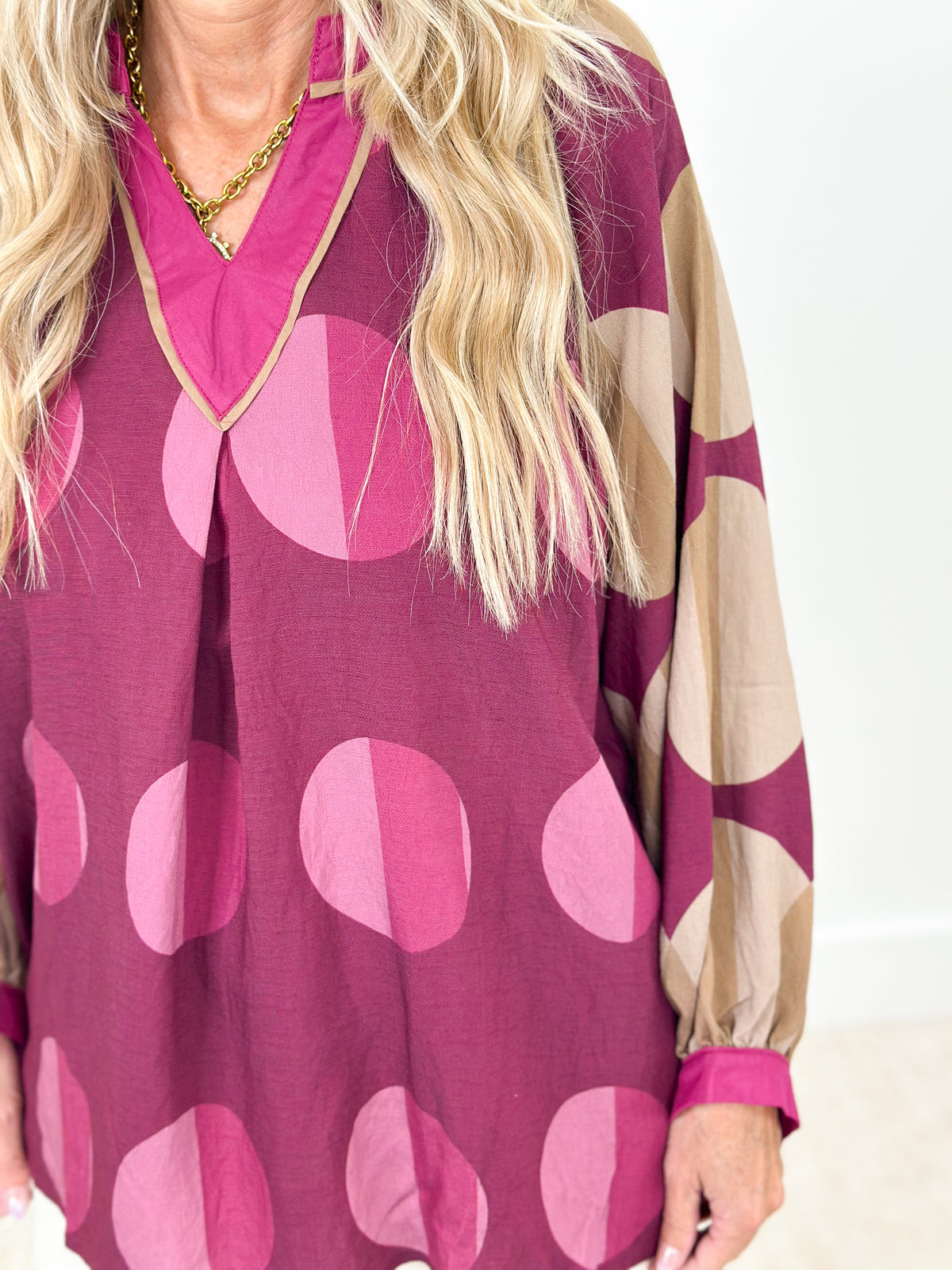Umgee V-Neck Printed Long Sleeve Blouse